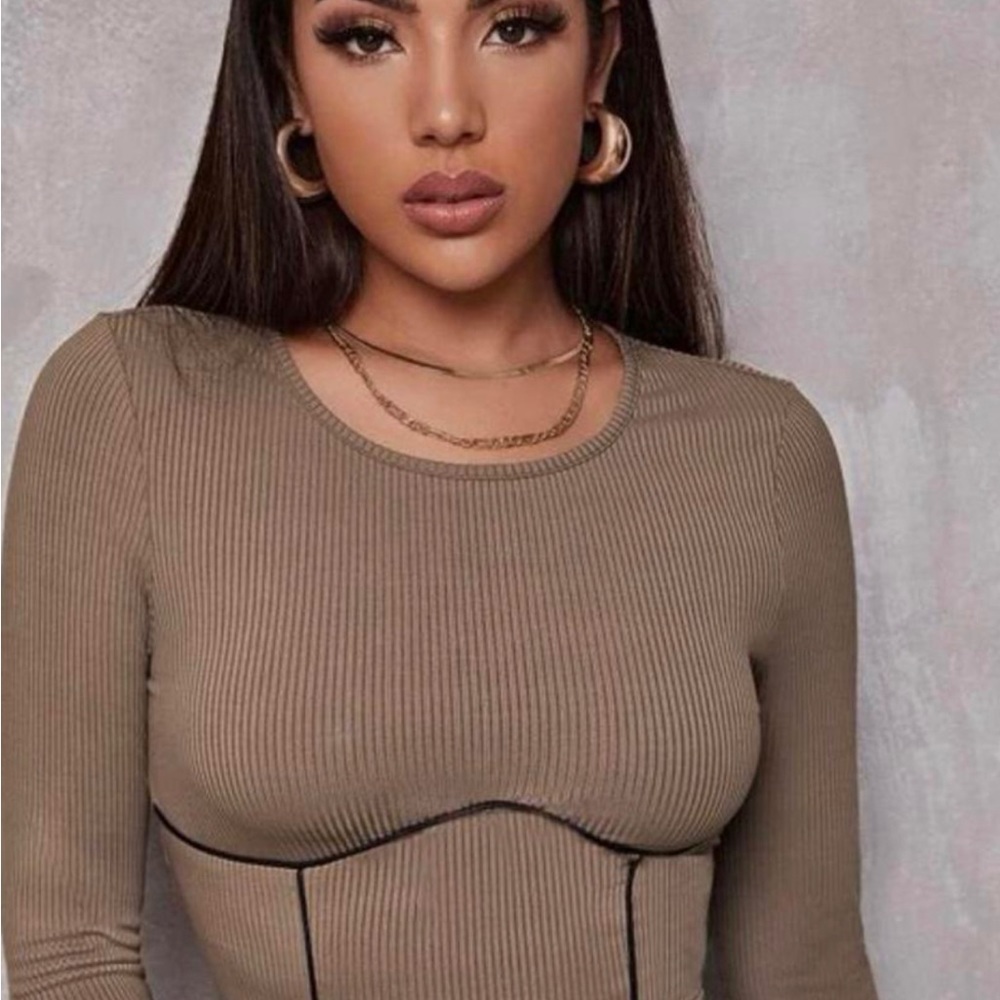 Shein long sleeve brown top